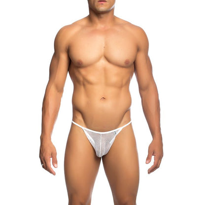 Mob men’s white fishnet thong with subtle pattern and small logo on waistband final sale product image