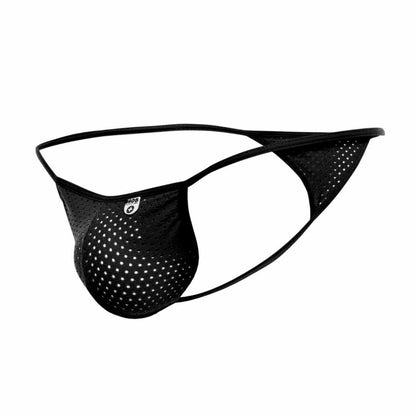 Mob men’s sexy microfiber g-string black mesh thong with sleek form-fitting design and reinforced elastic waistband