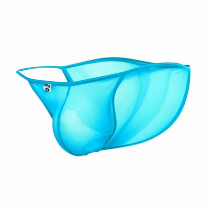 A translucent blue mesh laundry basket with reinforced edges and a sleek modern design for mob men’s sheer bikini care