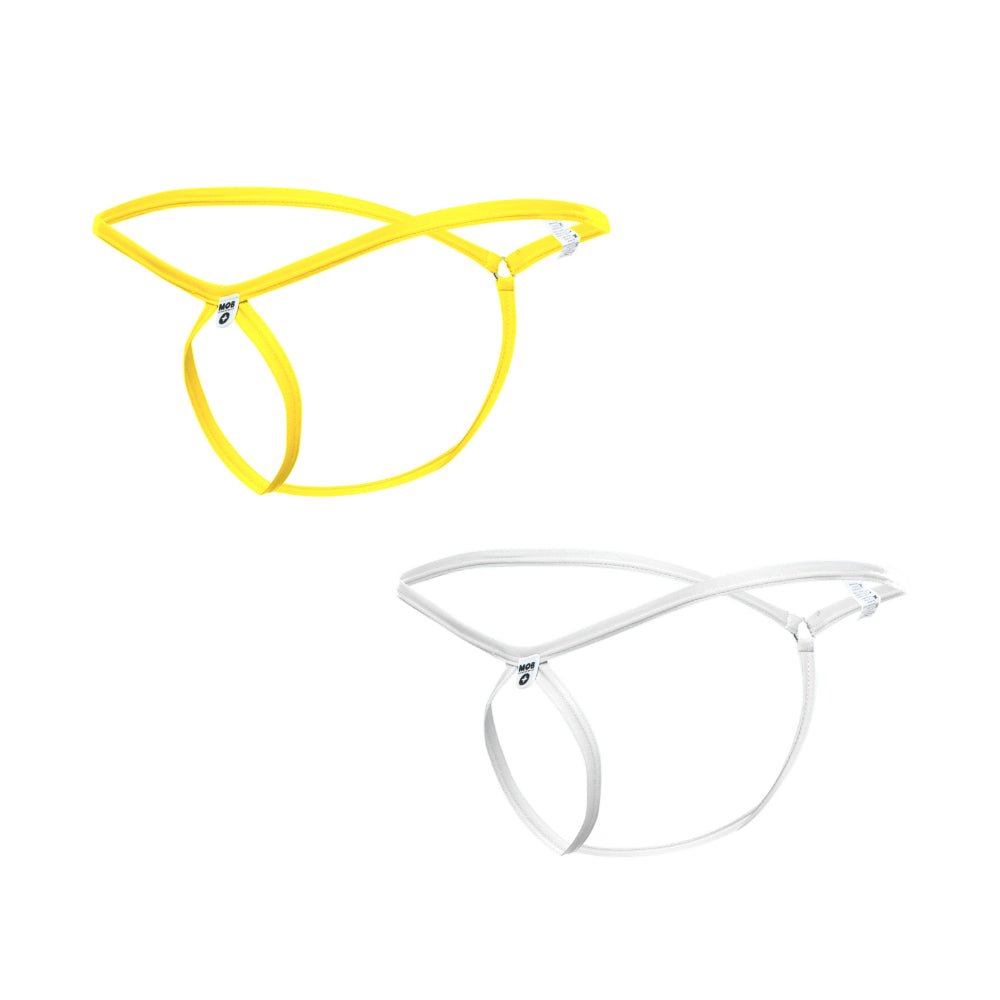 Mob men’s tear drop string thong mbl24 in yellow and clear transparent lace with a minimalist design front view