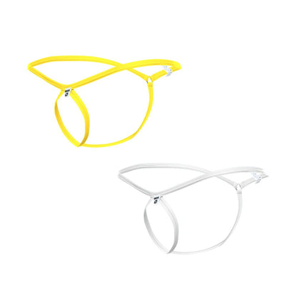 Mob men’s tear drop string thong mbl24 in yellow and clear transparent lace with a minimalist design front view