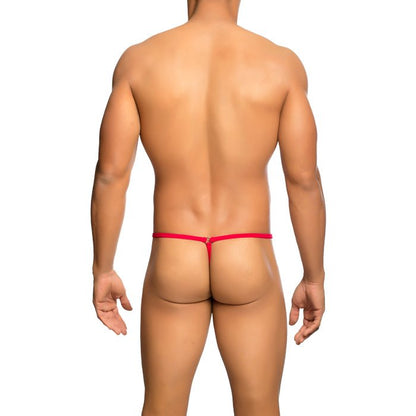 Red thong with a small metallic clasp at center from mob mens tear drop string thong collection