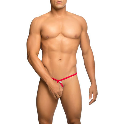 Mob men’s tear drop string thong in red with a small white logo on the front made of comfortable fabric