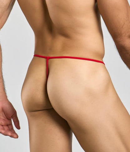 Red thong mob print g-string new with thin seamless design showing the back side of the product