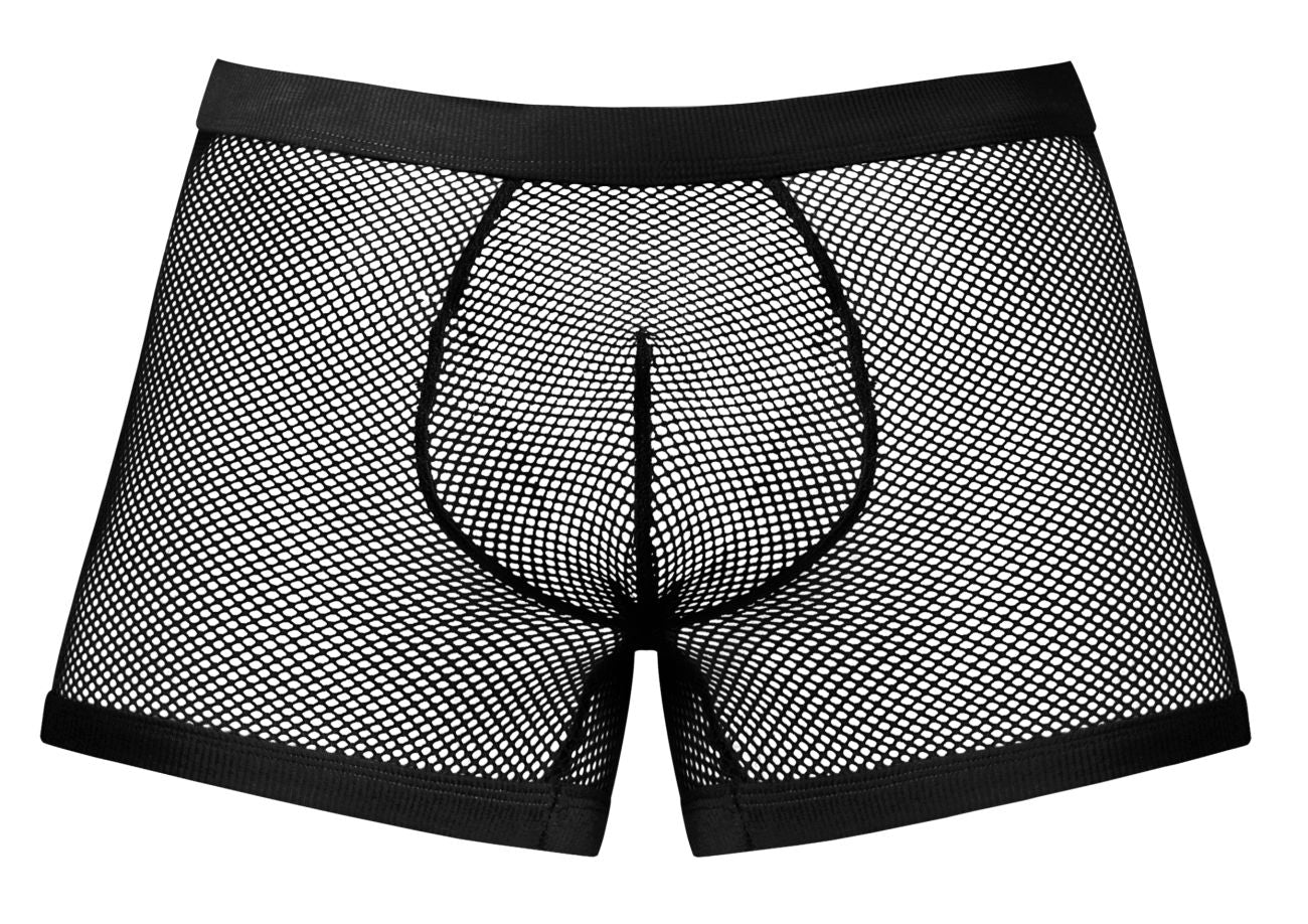 Black mesh male power 152-11c fishnet 2 pouch boxer briefs with solid black elastic waistband and leg openings