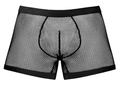 Black mesh male power 152-11c fishnet 2 pouch boxer briefs with solid black elastic waistband and leg openings