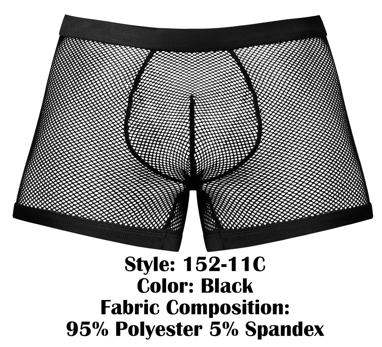 Black male power 152-11c fishnet boxer briefs with reinforced waistband made of 95 polyester 5 spandex