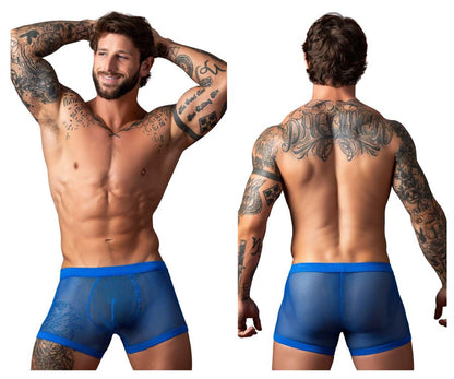 Male power 152-11c fishnet blue mesh briefs with solid waistband and dual pouch design in royal color