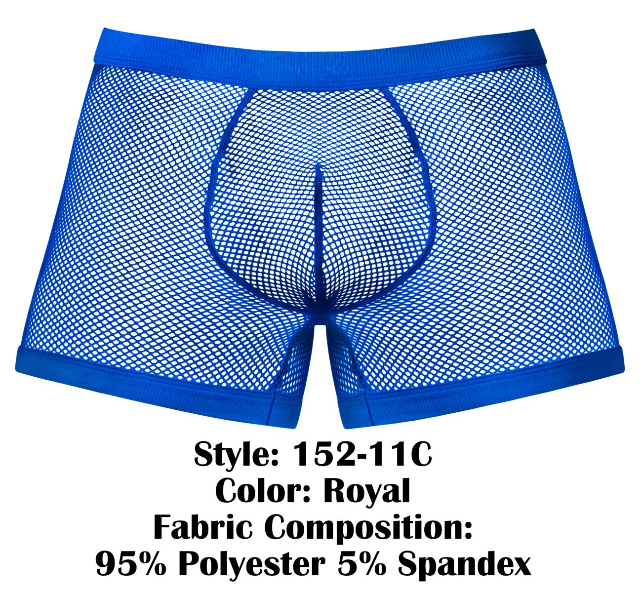 Royal blue mesh male power 152-11c fishnet boxer briefs with solid elastic waistband made of polyester and spandex