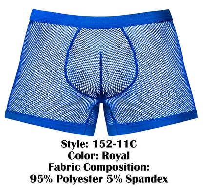 Royal blue mesh male power 152-11c fishnet boxer briefs with solid elastic waistband made of polyester and spandex