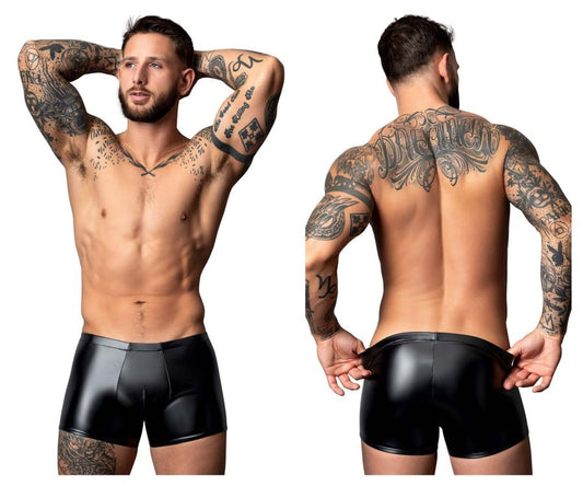 Male Power 153-301 Liquid Onyx 2.0 black patent leather briefs with sleek glossy finish and contoured design