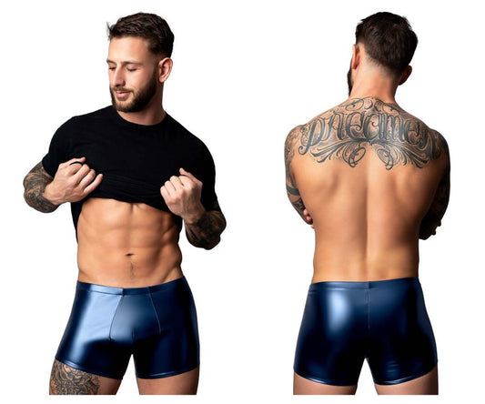 Male Power 153-301 Liquid Onyx 2.0 shiny navy blue faux leather briefs with pouch for men