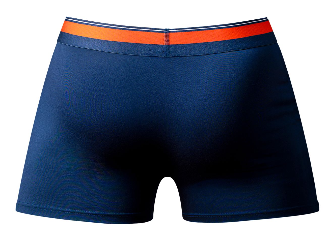 Male power 160-299 soo cumfy navy boxer briefs with bright orange and white striped waistband for comfortable wear