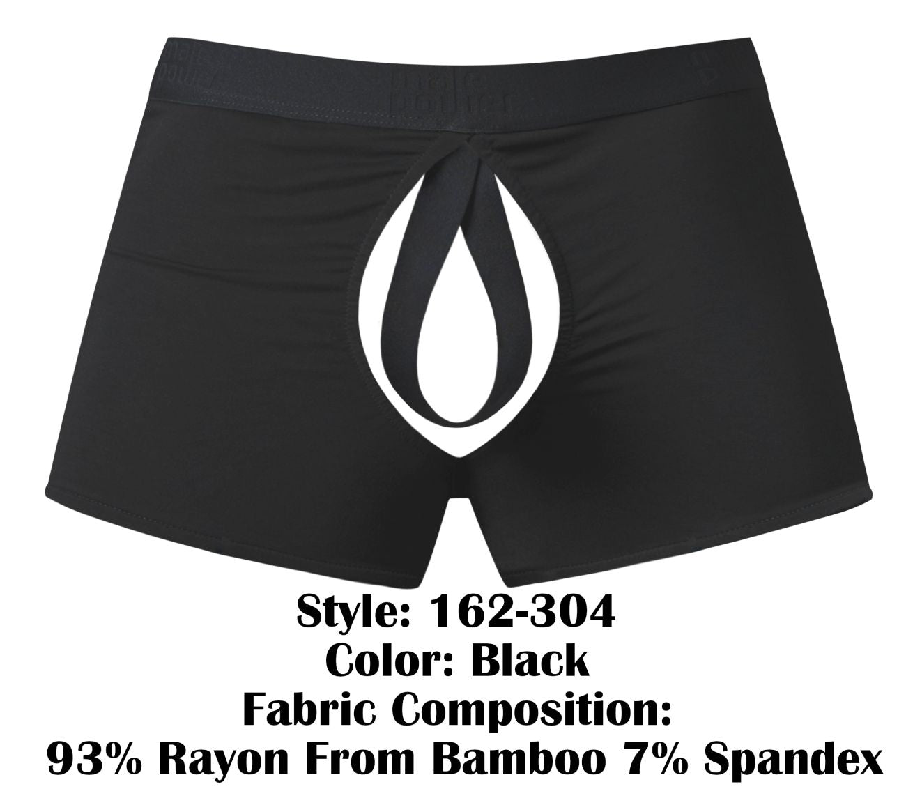 Black male power 162-304 open ended moonshine boxer briefs with bold white flame logo and elastic open front ring