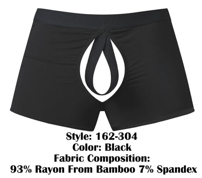 Black male power 162-304 open ended moonshine boxer briefs with bold white flame logo and elastic open front ring