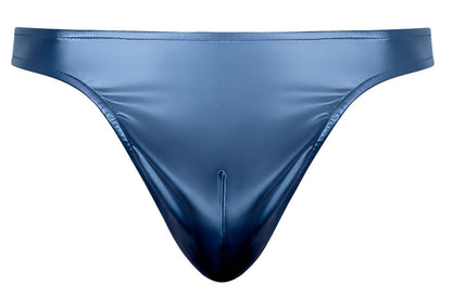 Male power 300-301 liquid onyx 2.0 blue patent leather thong with subtle gradient and stitched seams
