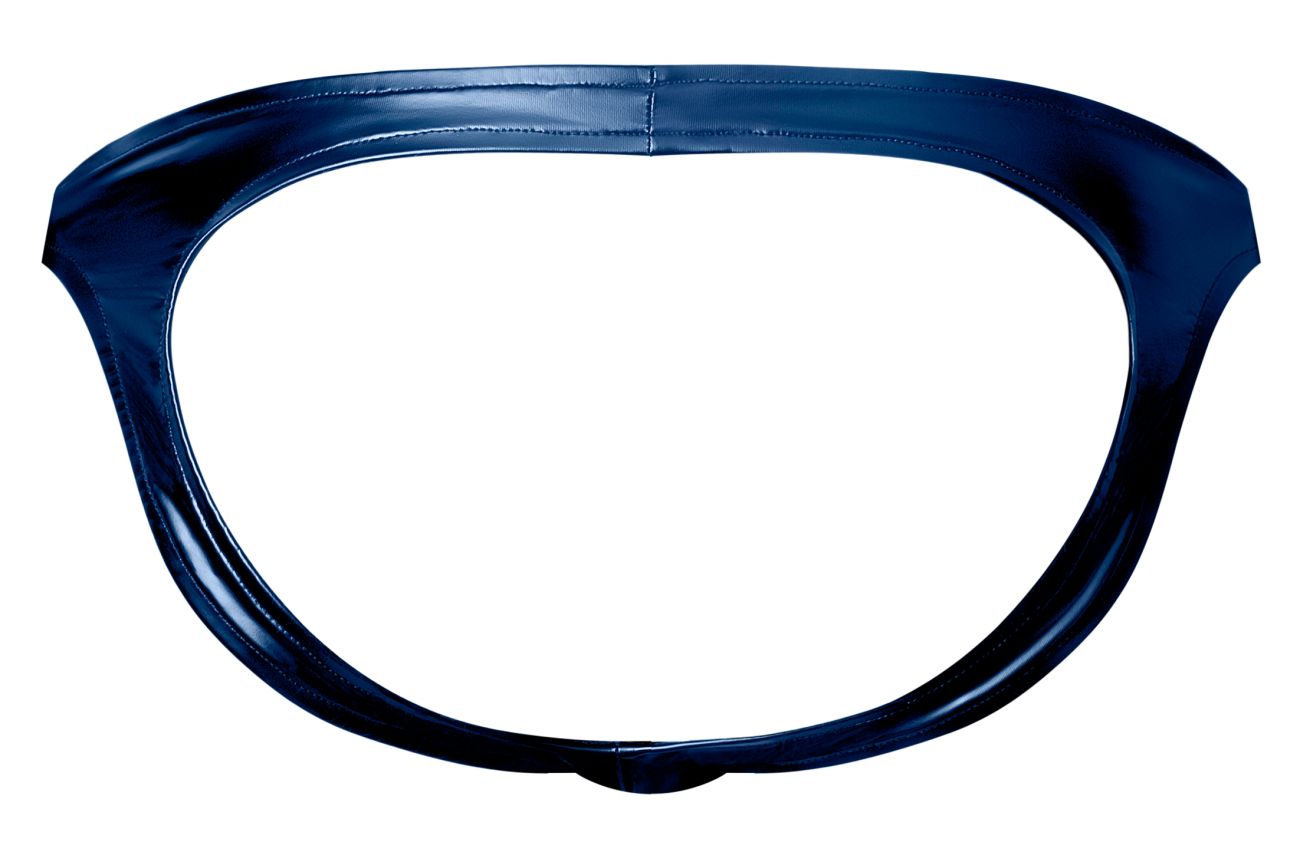 Dark blue glossy latex bikini bottom seamless design from male power 300-301 liquid onyx 2.0 moonshine color blue