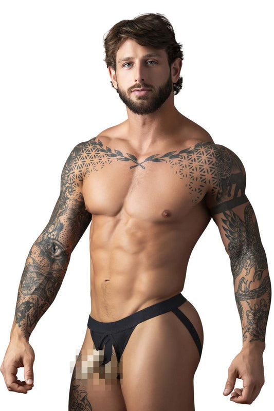 Black male power 348-304 athletic briefs with supportive contoured design and open front elastic cock ring