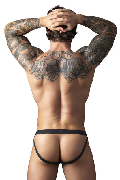 Black male power 348-304 open ended jock with elastic cock ring in form-fitting thong style with narrow waistband