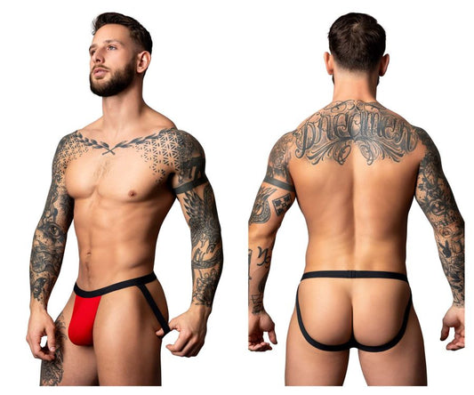 Male power 349-300 hot mesh jock black red sleek minimalist mesh thong showing front side design
