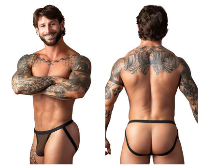 Male power 388-11c fishnet black jockstrap with black mesh briefs solid waistband and leg straps