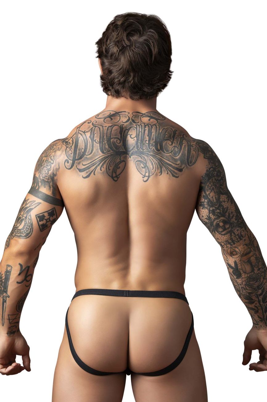 Black male power 388-11c fishnet jockstrap thong with a sleek minimalist design shown from the back side