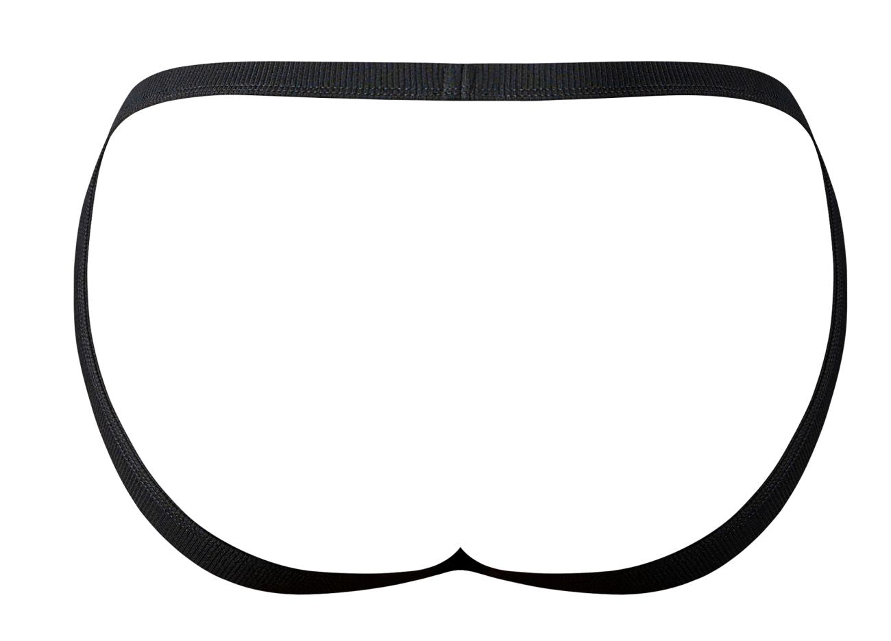 Male power 388-11c fishnet 2 jockstrap black with a smooth seamless black elastic waistband visible from the back side