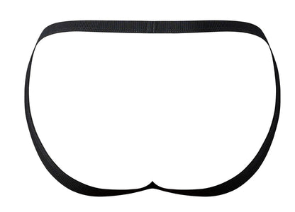 Male power 388-11c fishnet 2 jockstrap black with a smooth seamless black elastic waistband visible from the back side