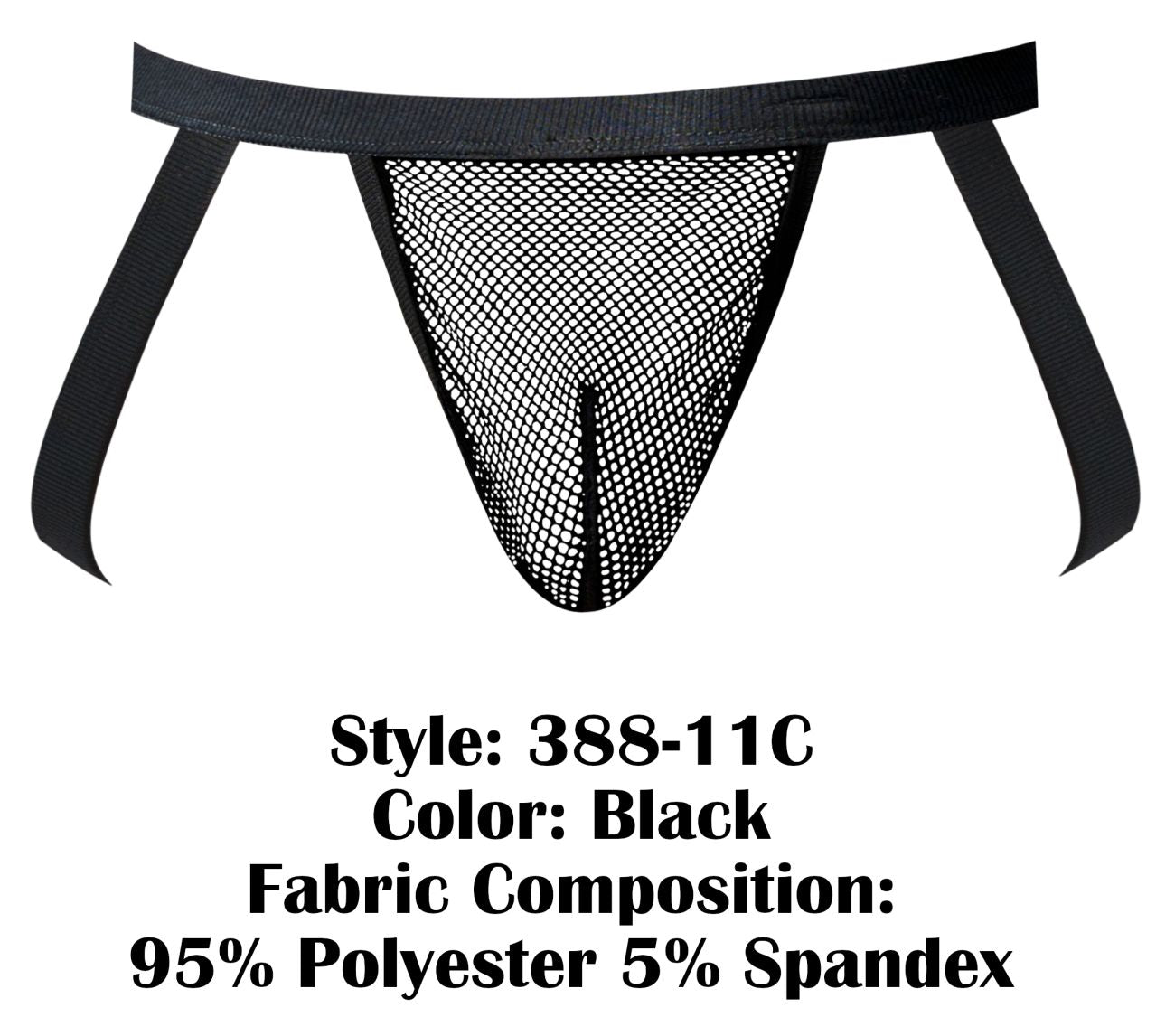 Male power 388-11c black fishnet jockstrap with elastic waistband made of 95 polyester 5 spandex