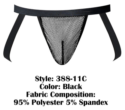 Male power 388-11c black fishnet jockstrap with elastic waistband made of 95 polyester 5 spandex