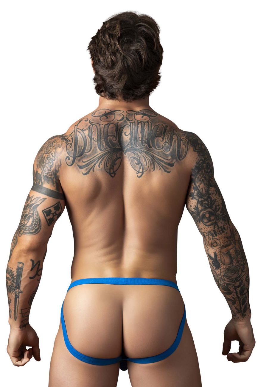 Blue male power 388-11c fishnet jockstrap with snug thong back and thin elastic waistband in royal color