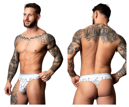 White male power 412-299 soo cumfy thong briefs with black crackle pattern design for comfortable wear