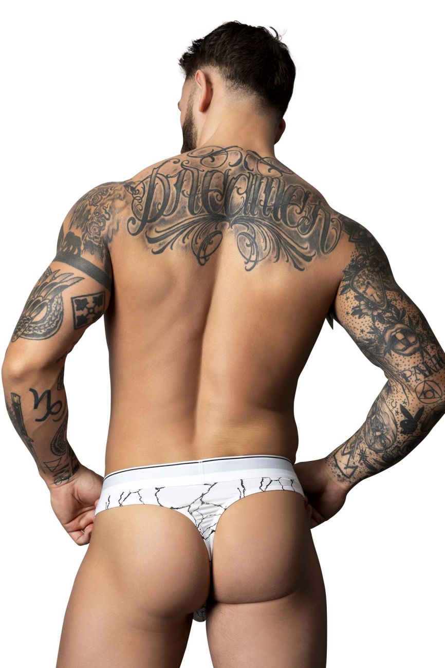 White male power 412-299 soo cumfy thong briefs with black crackle pattern design for comfortable wear