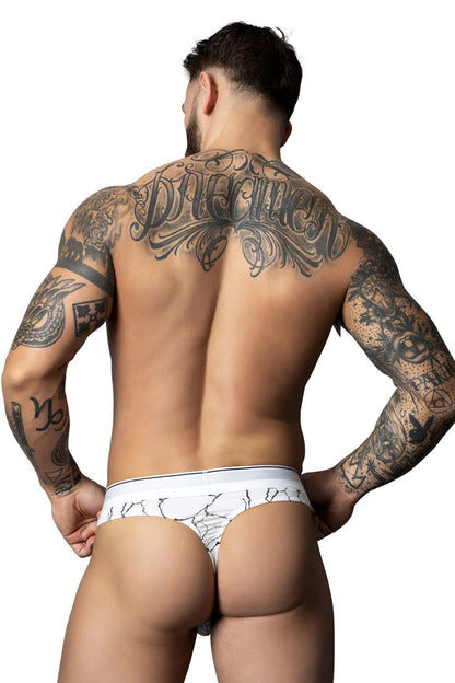 White male power 412-299 soo cumfy thong briefs with black crackle pattern design for comfortable wear