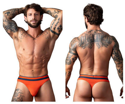 Male power 412-299 soo cumfy thongs in orange with navy blue stripes designed for comfortable male wear