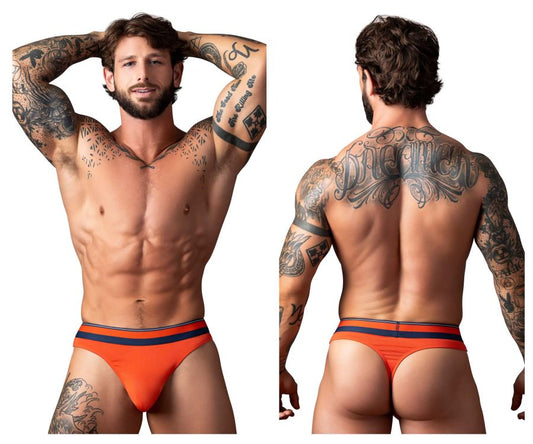 Male power 412-299 soo cumfy thongs in orange with navy blue stripes designed for comfortable male wear