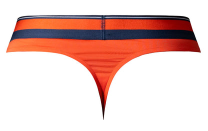 Male power 412-299 soo cumfy orange thong with navy blue and white striped waistband comfortable fit