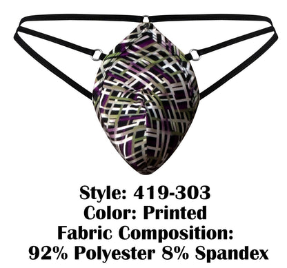 Male power 419-303 gridlocked printed men’s brief with geometric pattern black elastic straps polyester spandex blend