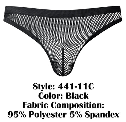 Black male power 441-11c fishnet thong with solid elastic waistband made of 95 polyester 5 spandex