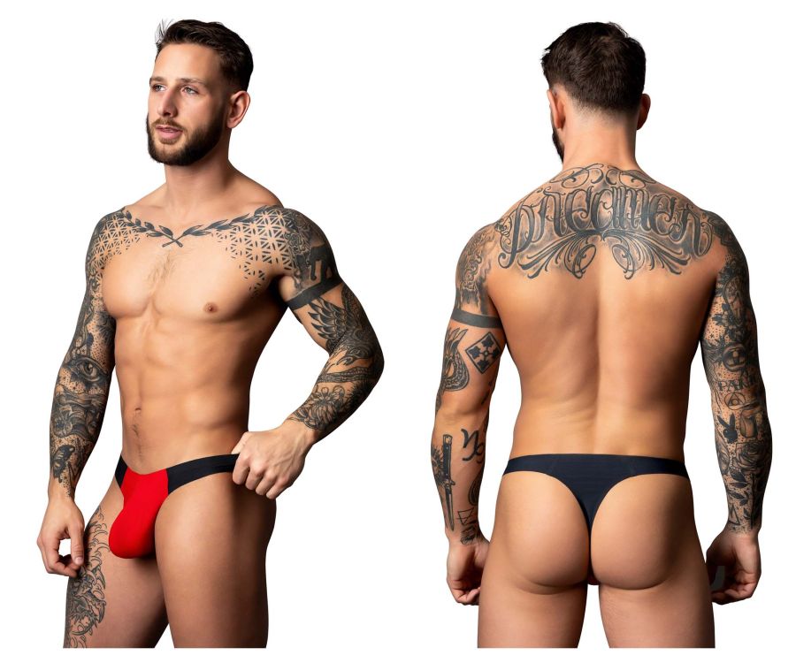 Male power 442-300 hot mesh bong thong in black and red featuring a bold modern design with breathable mesh fabric