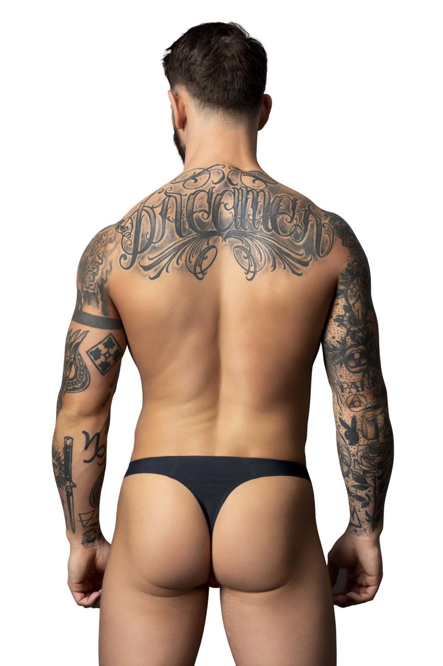 Black and red male power 442-300 hot mesh thong in a sleek minimalist design showing the back side