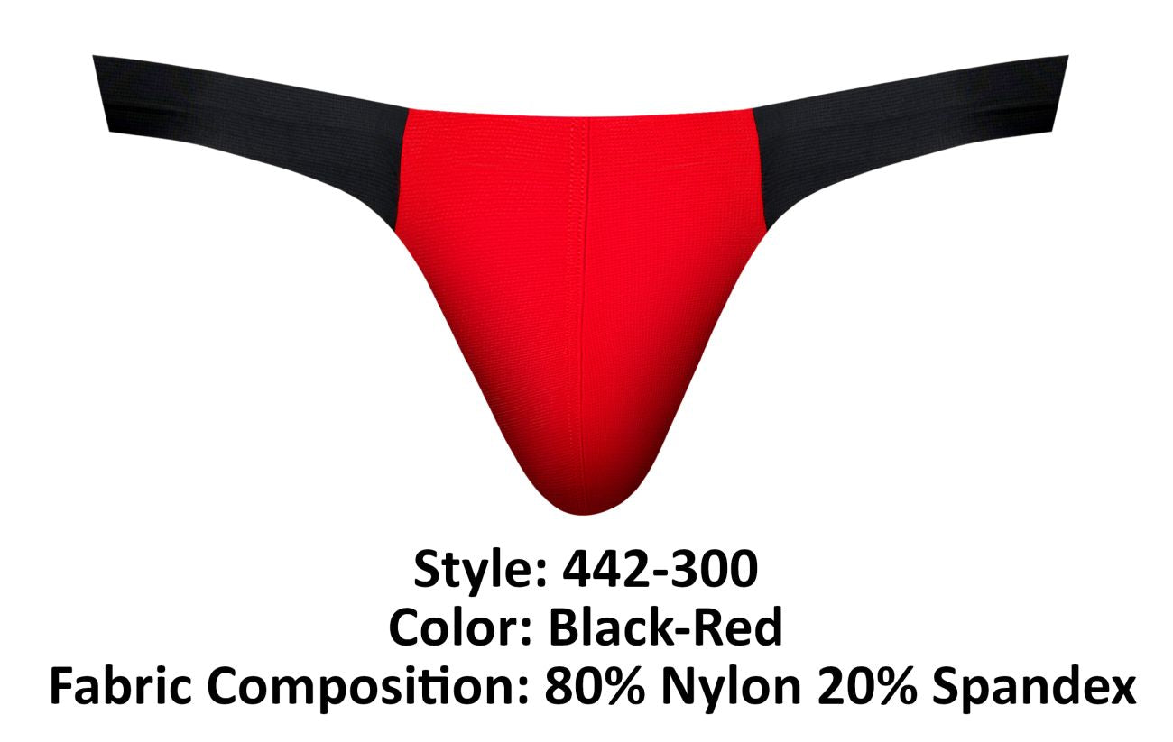 Black and red male power 442-300 hot mesh bong thong athletic briefs made of 80% nylon and 20% spandex