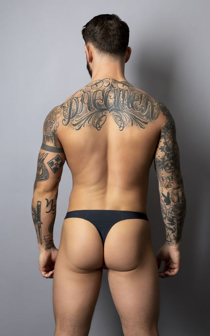 Black-red male power 442-300 hot mesh thong showing the back side with a smooth form-fitting design in mesh material