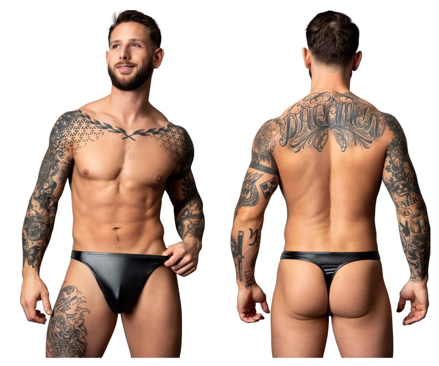 Black latex thong from male power 442-301 liquid onyx 2.0 bong thong showing the back side