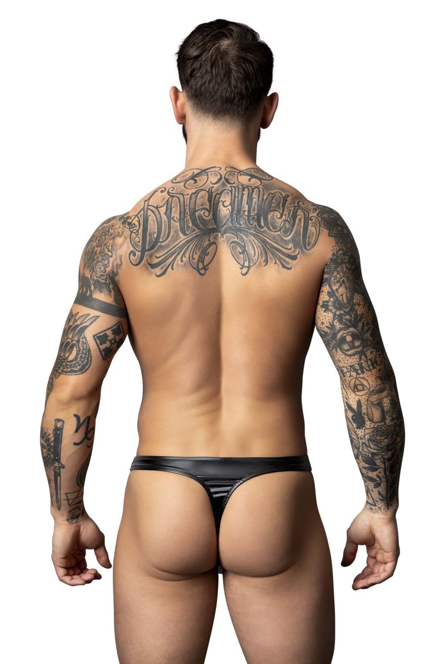Black shiny latex thong male power 442-301 liquid onyx 2.0 bong thong color black showing back side