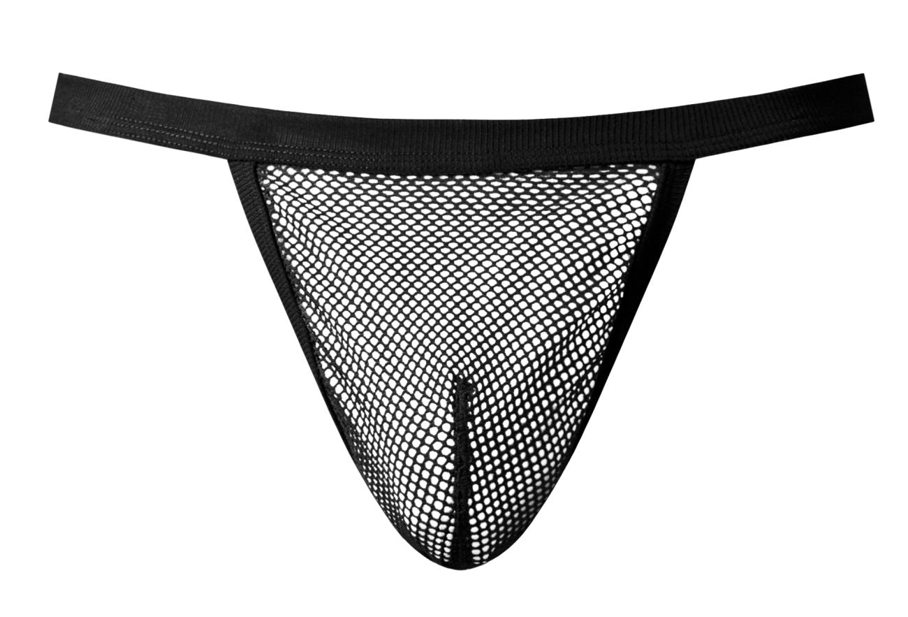 Black male power 449-11c fishnet 2 g-string thong with mesh fabric and solid elastic waistband front view