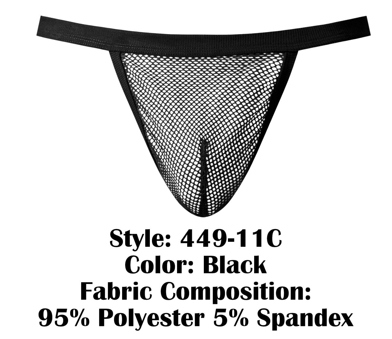 Male power 449-11c fishnet 2 g-string in black with solid waistband made of 95 polyester 5 spandex mesh thong