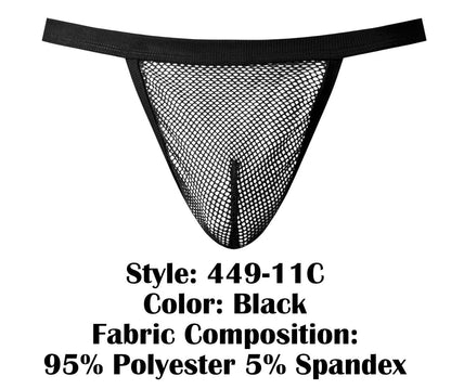 Male power 449-11c fishnet 2 g-string in black with solid waistband made of 95 polyester 5 spandex mesh thong