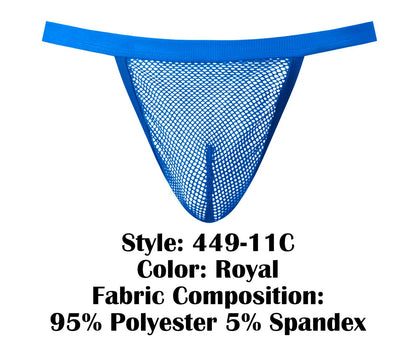 Royal blue fishnet male power 449-11c g-string thong made of 95 polyester and 5 spandex showing the back side