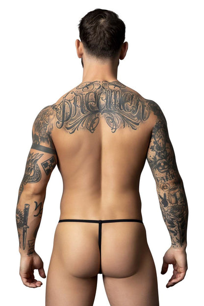 Male power 450-301 liquid onyx 2.0 blue g-string with minimalist thin design shown from the back side